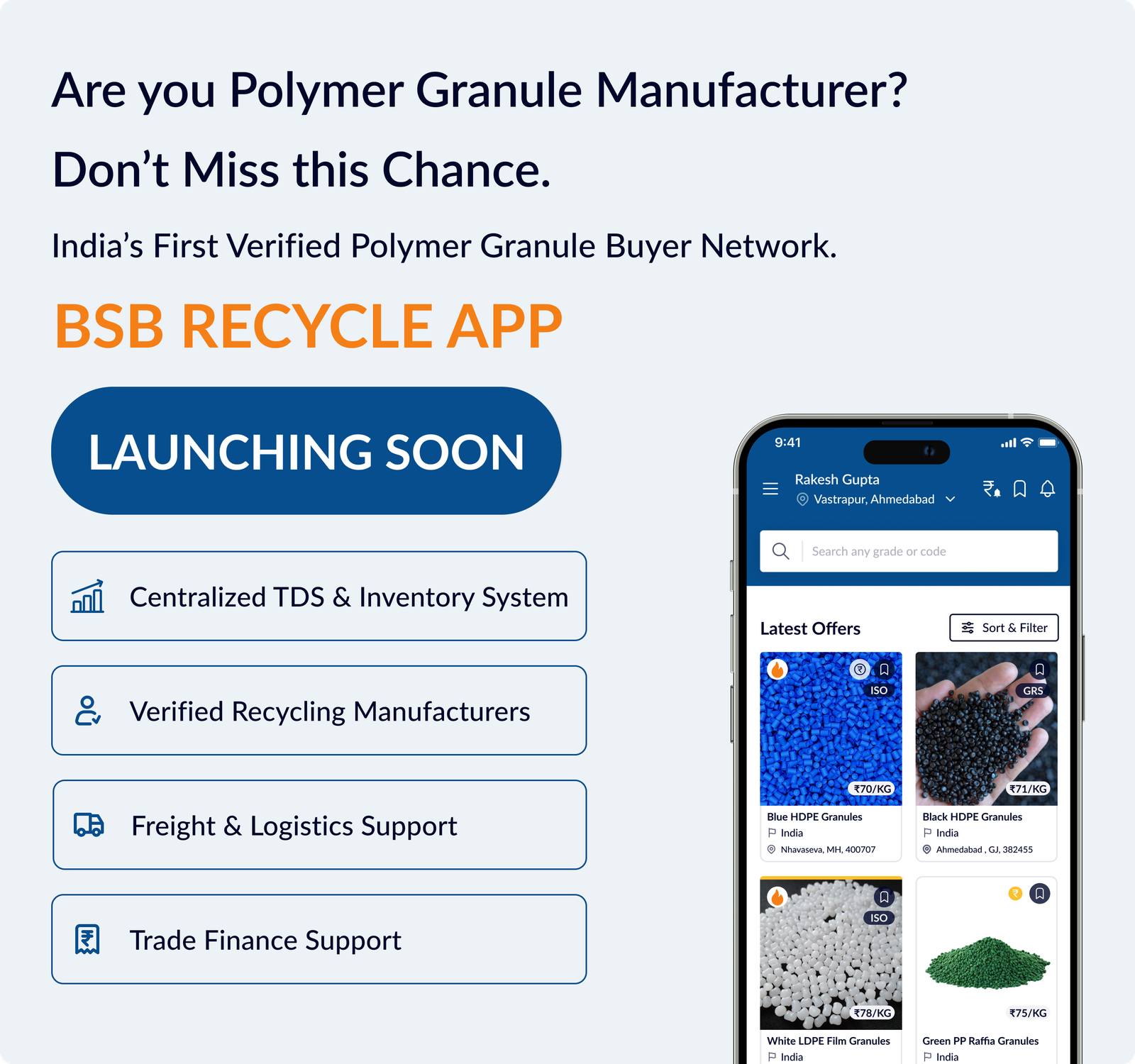 BSB Recycle App - Polymer Granule Marketplace